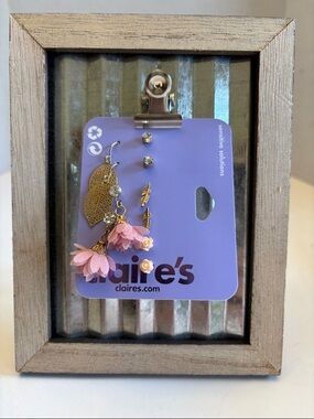 Claire's Pink Floral & Gold Leaf Earring 5 pairs